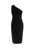 Bottega One Shoulder Black Midi Dress