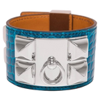 Hermès Matte Alligator collier de Chien bracelet Bleu Izmir with Palladium Hardware
