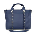 Studded Navy Blue Caviar Deauville Tote Small