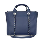 Studded Navy Blue Caviar Deauville Tote Small