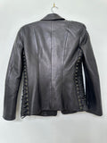Balmain Black Leather Lace Up Detail Blazer