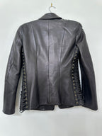 Balmain Black Leather Lace Up Detail Blazer