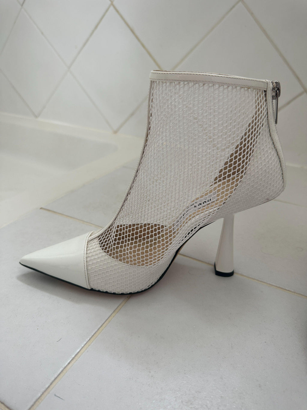 Jimmy Choo White Mesh and Leather Kix Ankle Boots