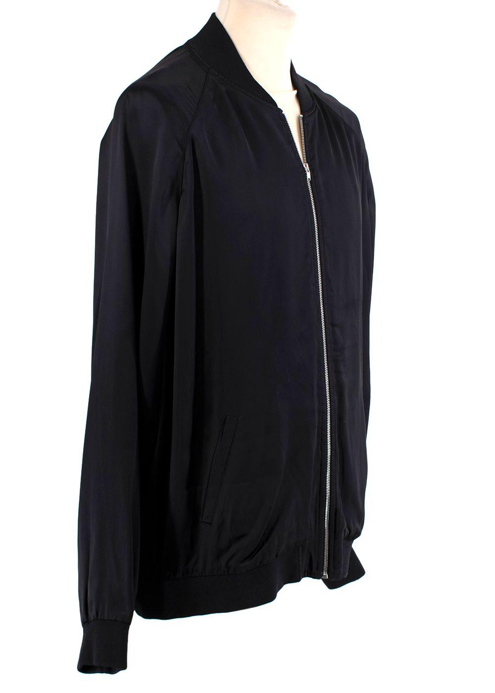 Black Satin Panther Embellished Bomber Jacket