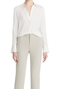 Vince Ivory Stretch-Silk Long-Sleeve Polo Shirt