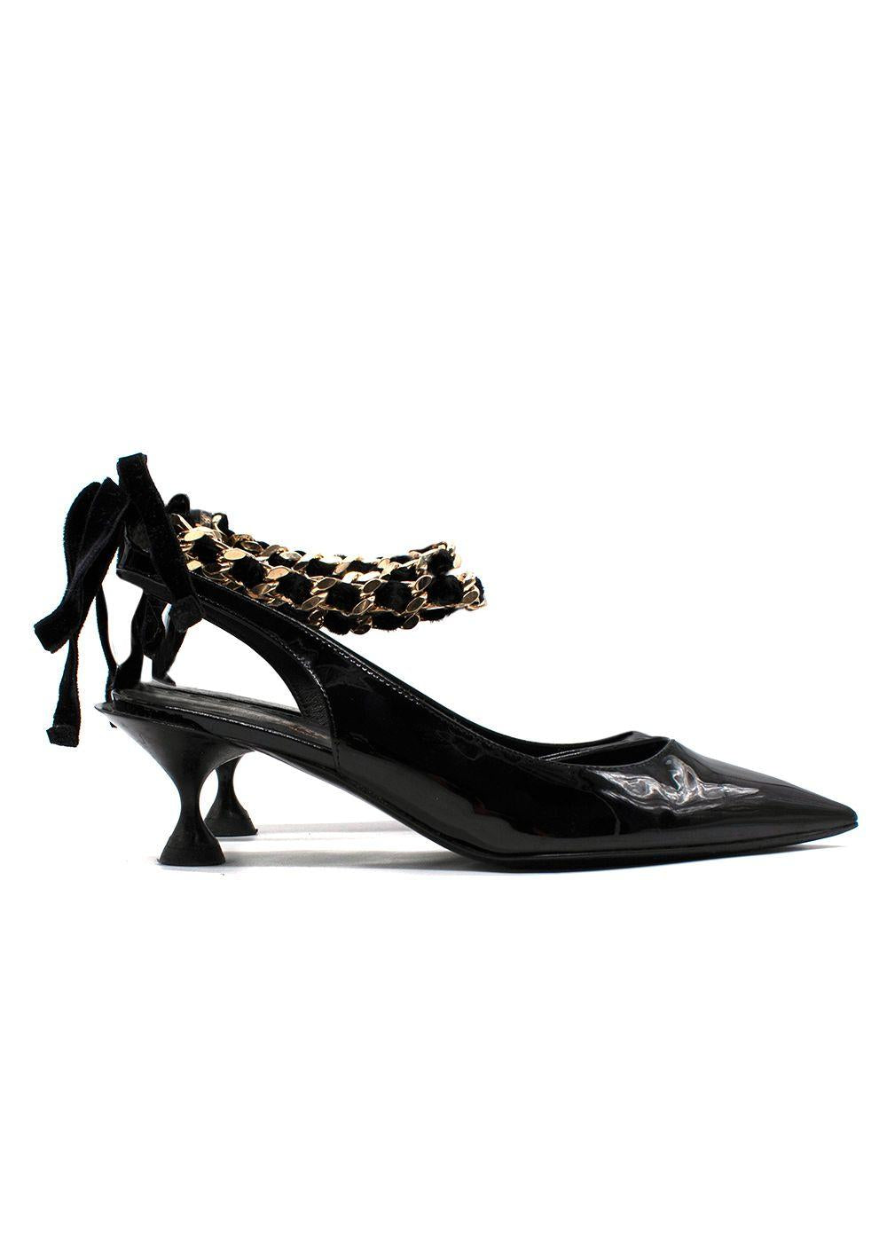 Burberry Black Patent Leather Slingback Pumps