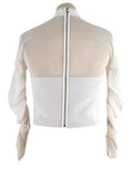 Balenciaga White Sheer Panel Ruched Sleeve High Neck Top