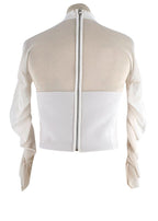 Balenciaga White Sheer Panel Ruched Sleeve High Neck Top