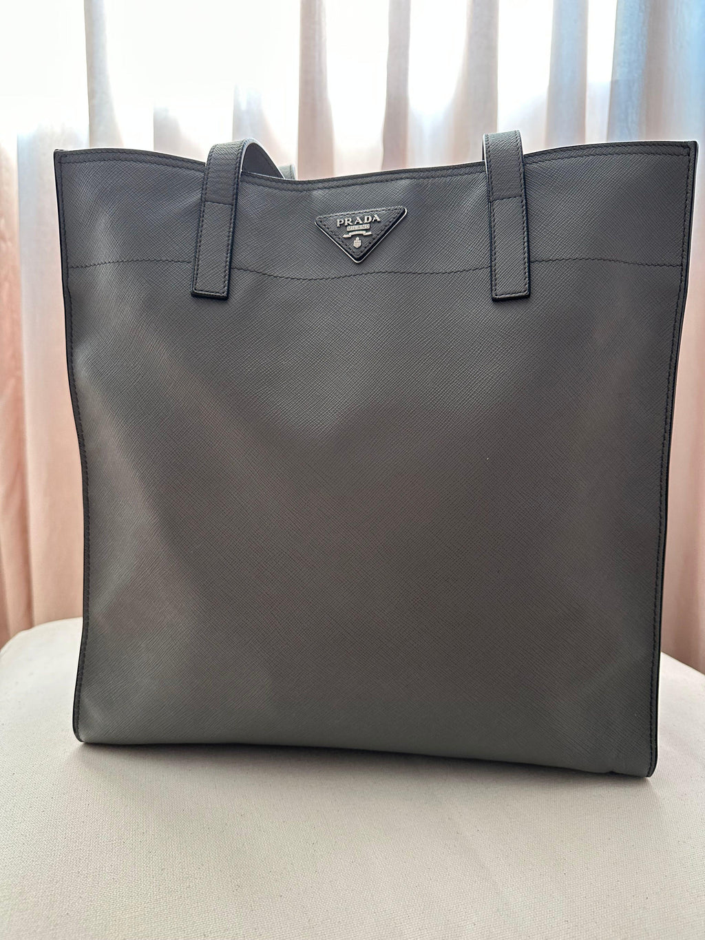 Prada Grey Saffiano Leather Tote Bag