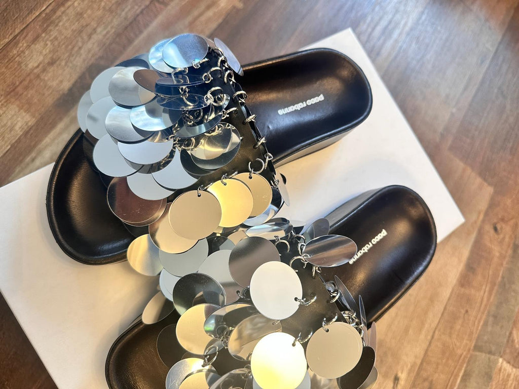 Paco Rabanne Silver Sequin Slides