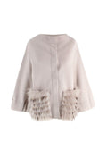 Falconeri Beige Wool Blend Jacket with Racoon Fur Pockets