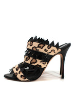 Manolo Blahnik Black Leopard Print Calf Hair Heeled Mules