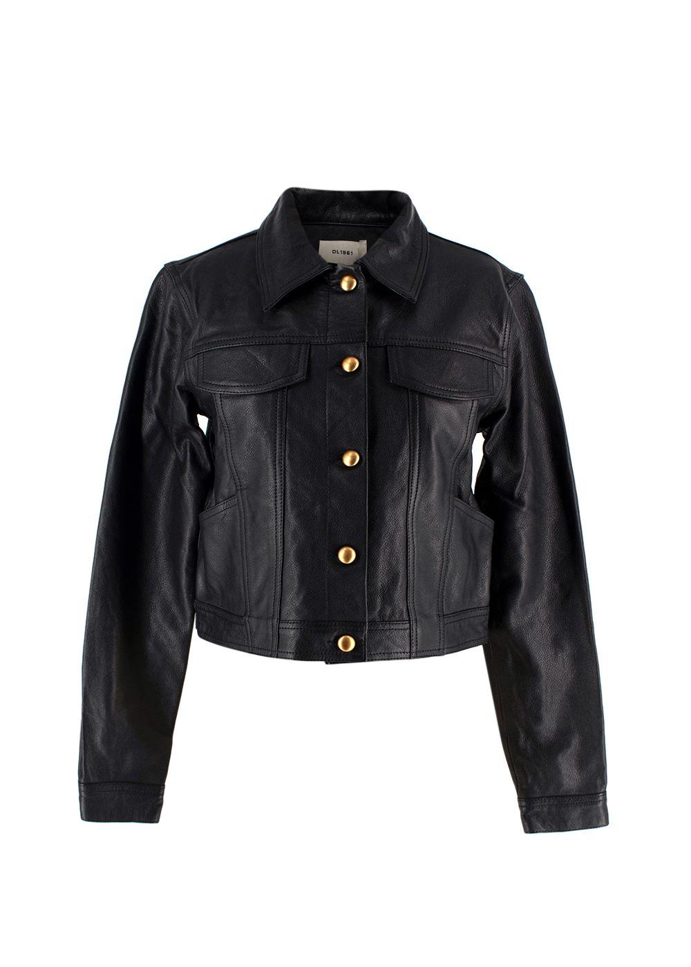 DL 1961 Black Obsidian Vika Leather Trucker Jacket