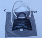 Black Croc XS Hourglass Top Handle Bag