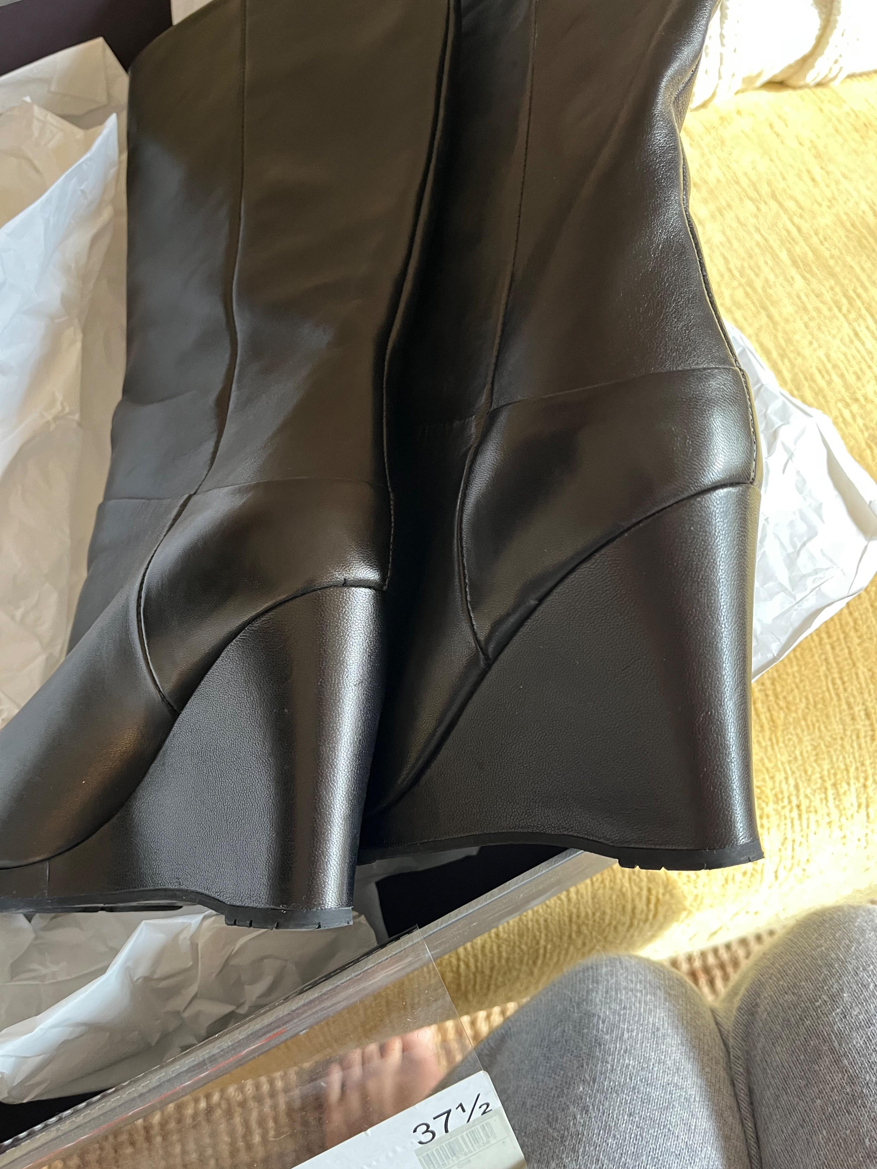 Prada Black Leather Eddy Wedge Boots