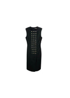 black crepe rivet embellished dress