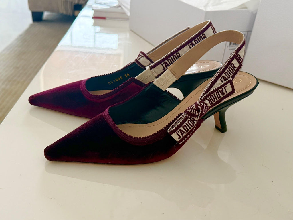 Dior Burgundy Velvet Sling Back Sandals