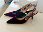 Dior Burgundy Velvet Sling Back Sandals