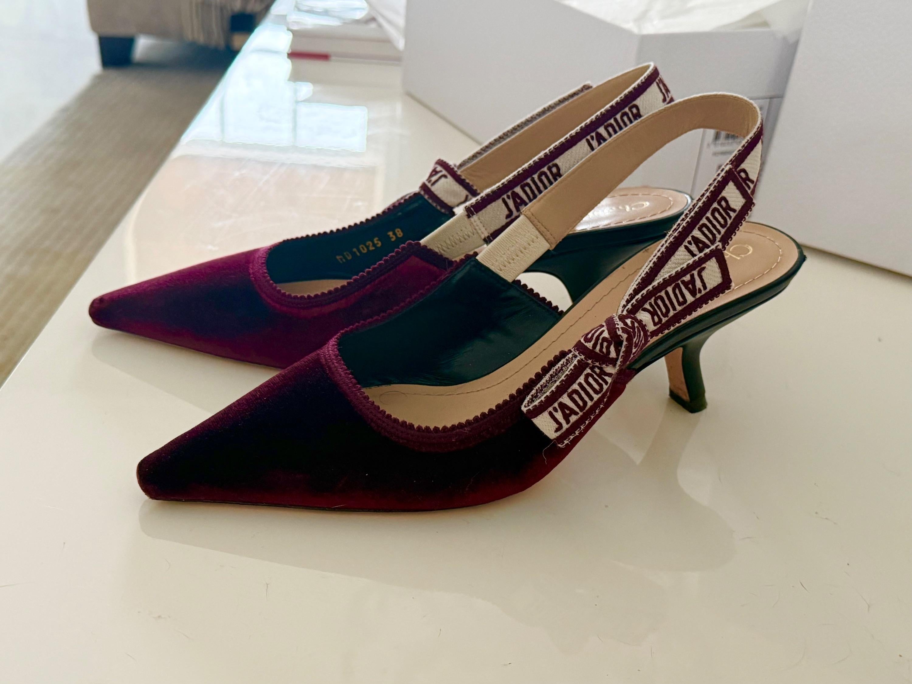 Dior Burgundy Velvet Sling Back Sandals