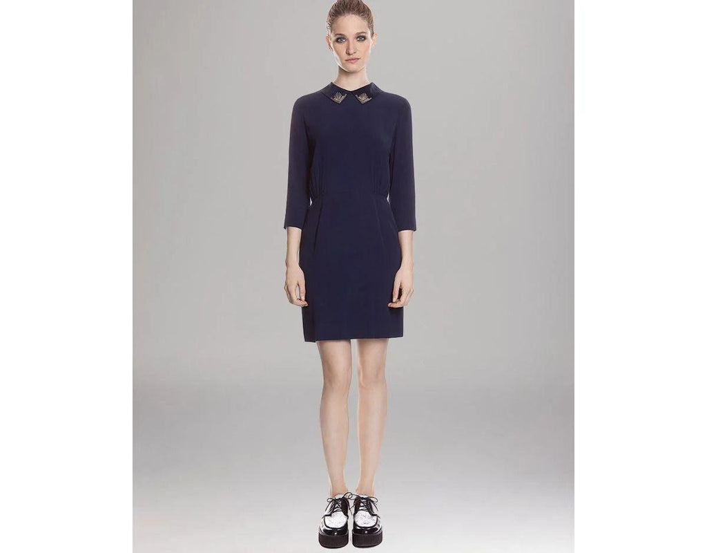 Purple crepe embellished collar dress