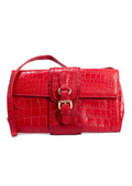 Giorgio Armani Red Crocodile Embossed Buckle Shoulder Bag