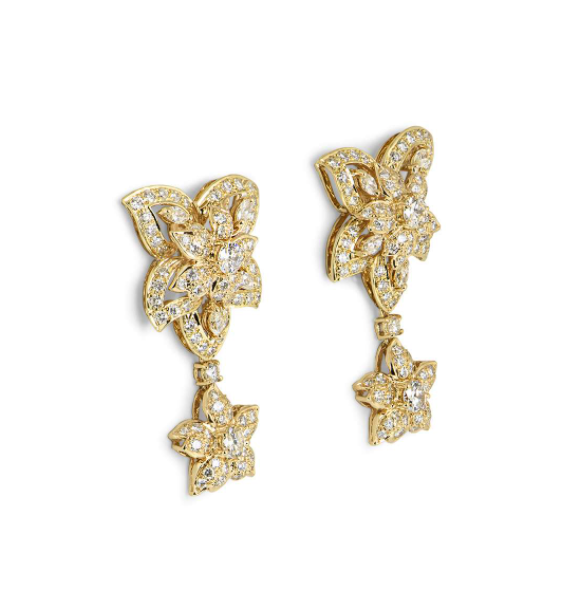 Bespoke Yellow Gold Diamond Flower Drop Earrings
