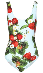 Dolce & Gabbana Blue Strawberry Print Swimsuit
