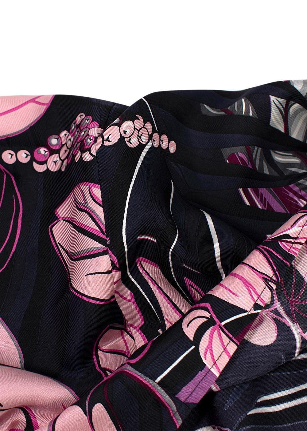 Hermes Navy and Pink Floral Print Silk Lightweight Open Scarf Blouse