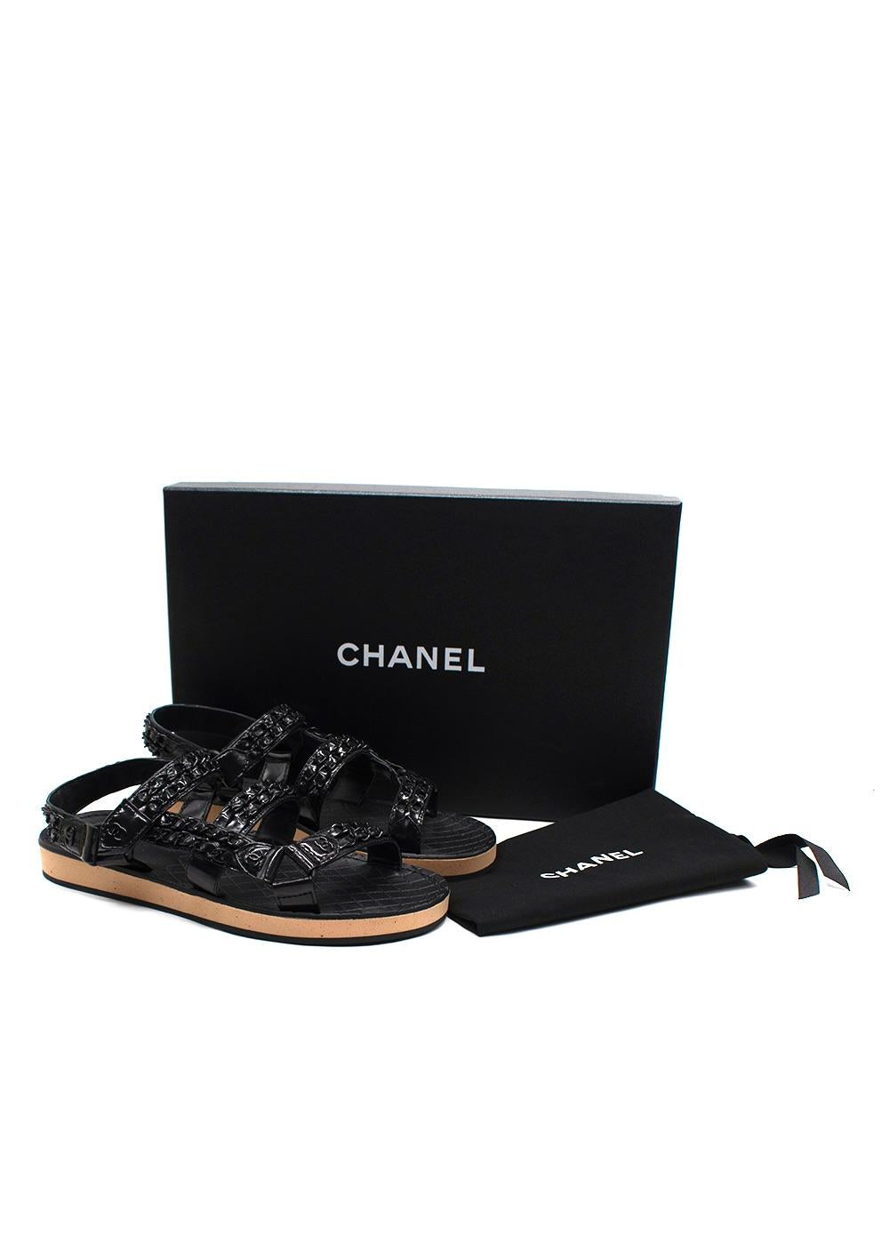 Chanel Black Patent Leather Chain Dad Sandals