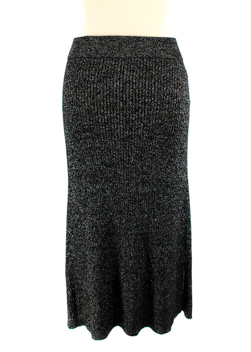 Proenza Schouler Black Metallic Ribbed Knit Midi Skirt
