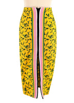 No.21 Yellow Floral Print Midi Skirt with Contrast Stripe Detail