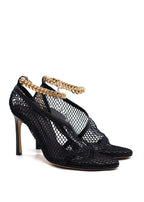 Bottega Veneta Black Net Stilletto with Gold Chain
