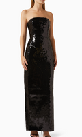 16Arlington Samare Feather-trim Strapless Maxi Dress in Sequins