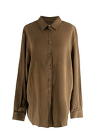 Asceno Green Khaki London Oversized Crepe Shirt