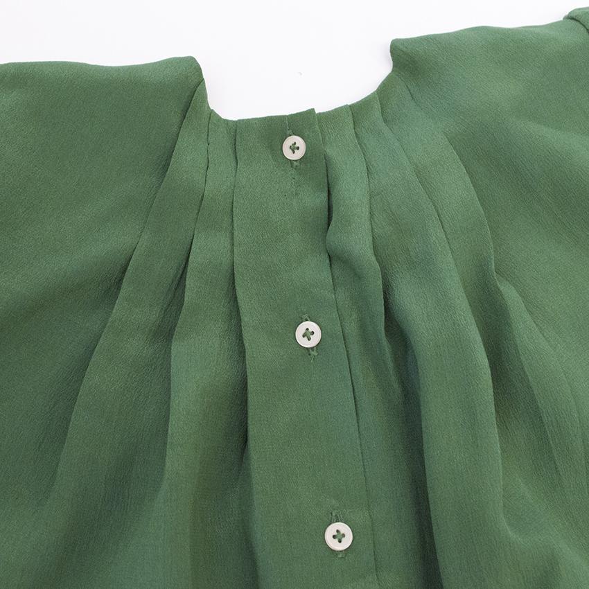 Green Silk Short Sleeved Pleat Dress