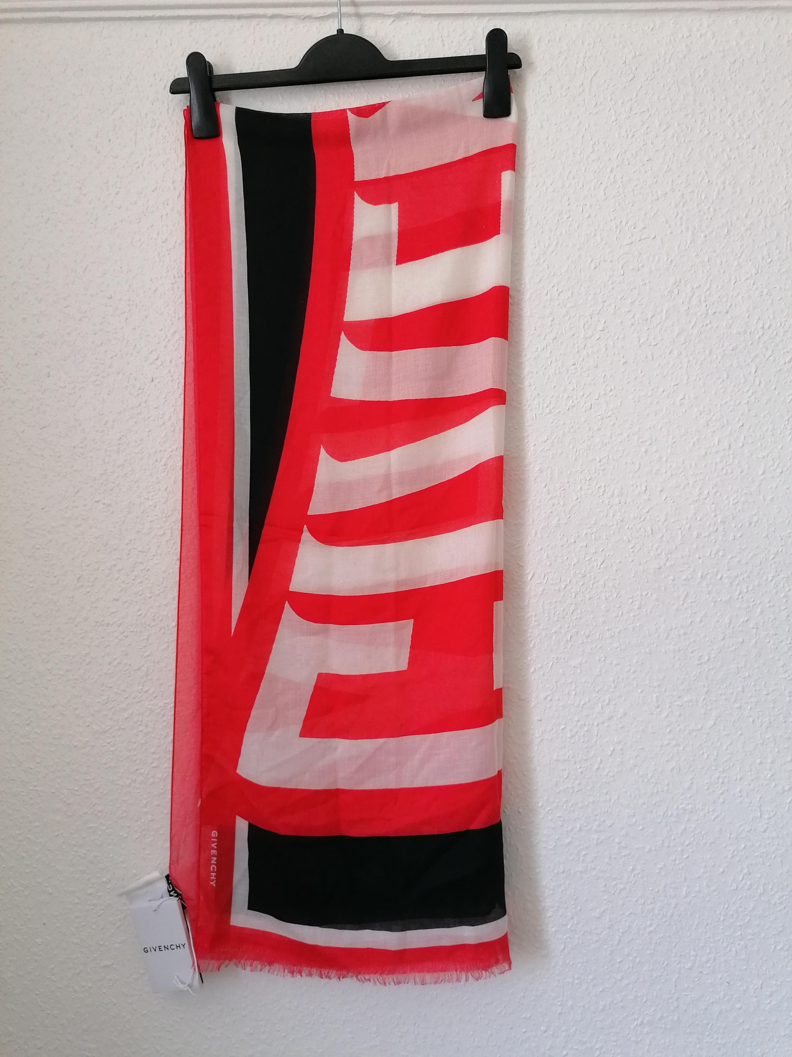 Black, white & red logo shawl