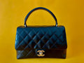 Vintage black leather quilted bag
