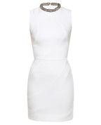 Victoria Beckham White Matte Crepe Jewelled Neck Dress