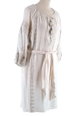 Figue Cream Silk Embroidered Belted Dress