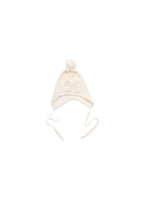 White Wool Knit Beanie with a Pom Pom and Bows