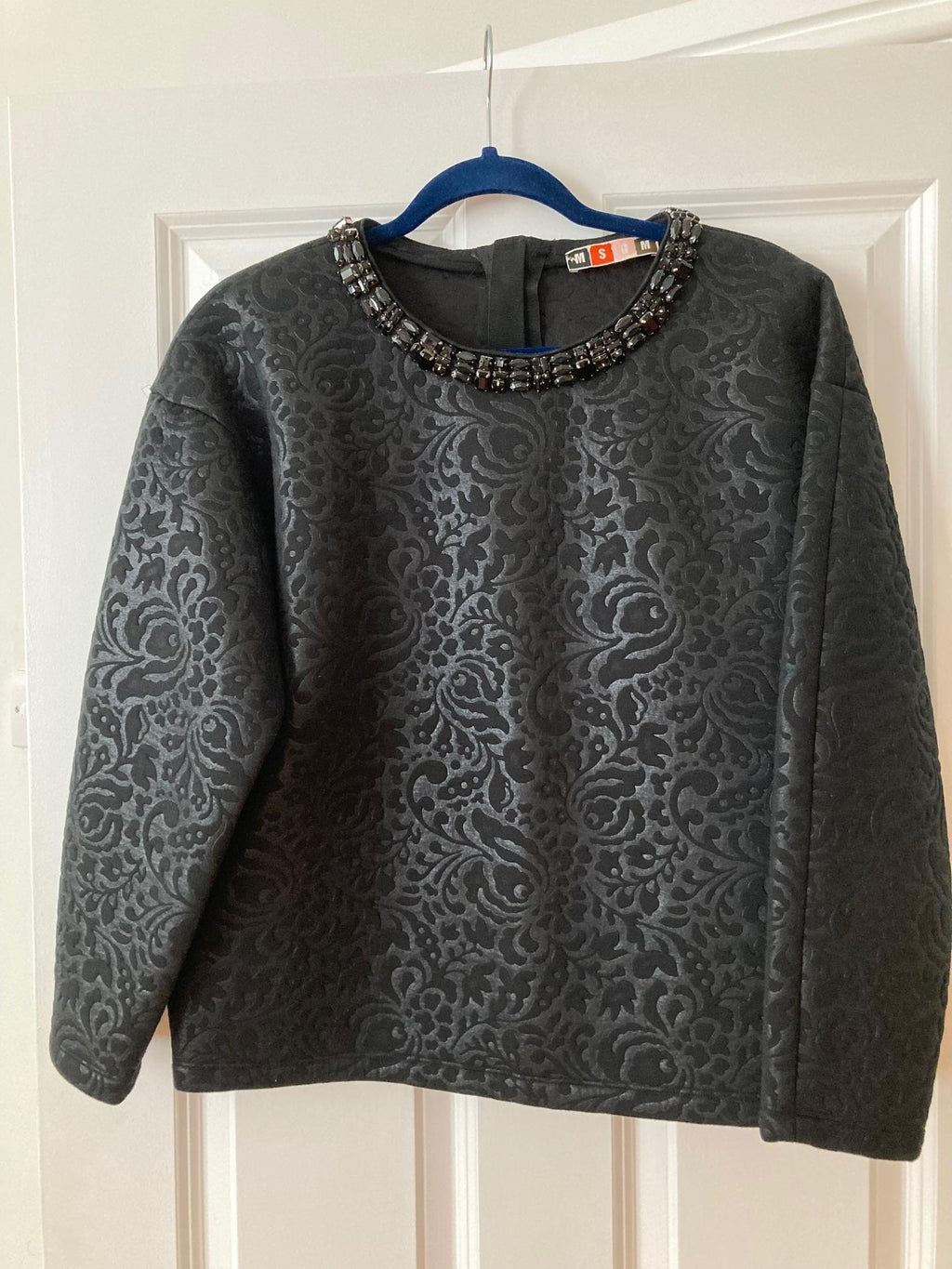 Black brocade crystal trim top