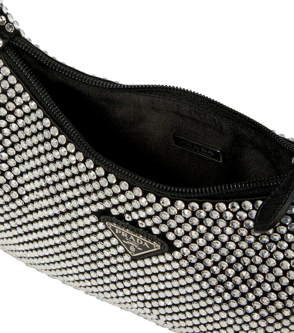 Black Satin Crystal Embellished Re-Edition 2000 Mini Bag