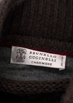Brunello Cucinelli Brown Cashmere Intarsia Knit Cardigan