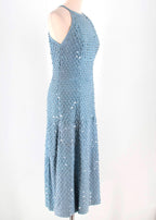 Blue Suede Sequin Embellished Sleeveless Dress