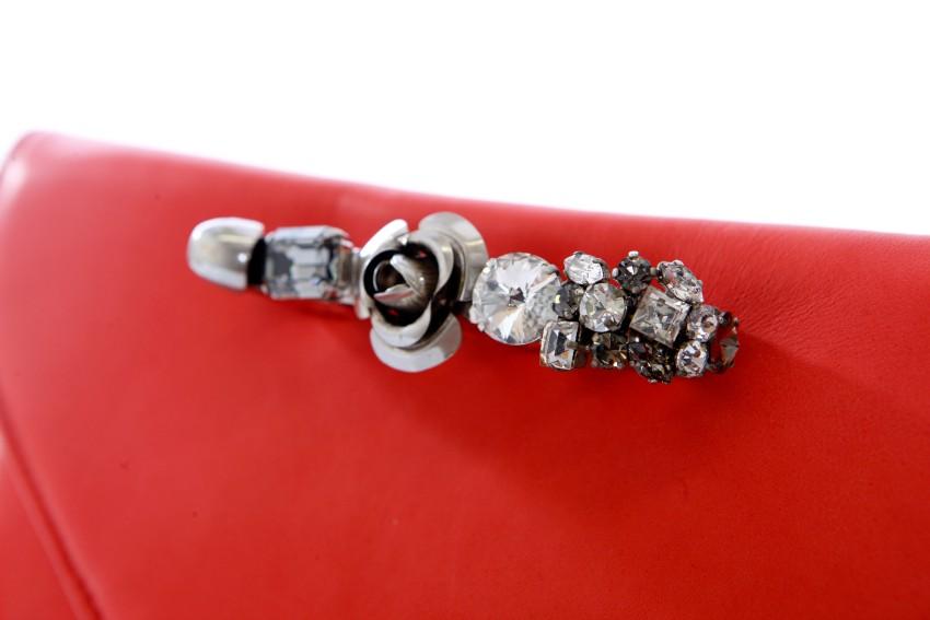 Maison Du Posh Red Leather Swarovski Knuckle Clutch