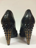 MIU MIU Black Python and Patent Leather Pumps with Swarovski Heels