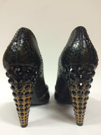 MIU MIU Black Python and Patent Leather Pumps with Swarovski Heels