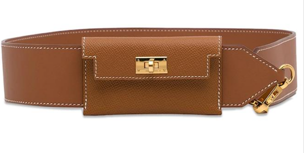 Hermés Gold Leather Kelly Pocket Bag Strap with Gold Hardware
