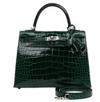 Crocodile Niloticus Lisse Vert Foncé 25cms Kelly with Palladium Hardware