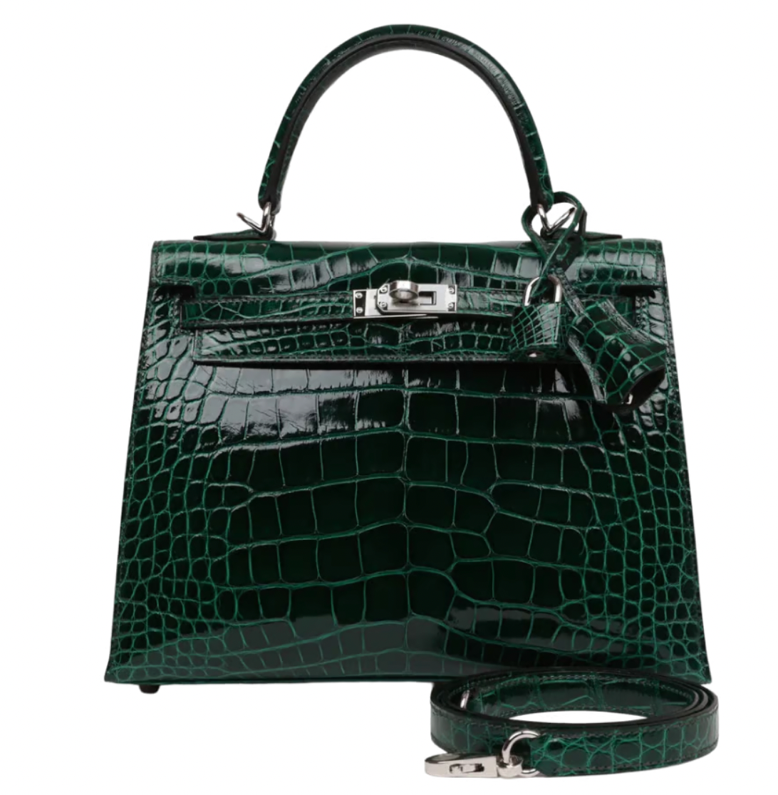 Crocodile Niloticus Lisse Vert Foncé 25cms Kelly with Palladium Hardware